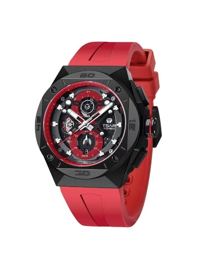 Tsar Bomba Elemental TB8801Q-02 Classic Crystal Chronograph Luminous Red Rubber Strap - Image 1